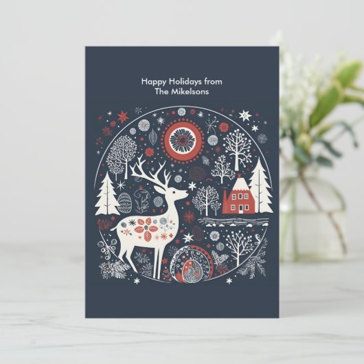 Modern Scandinavische Kerst in het bos Feestdagenkaart (Staand voorkant)