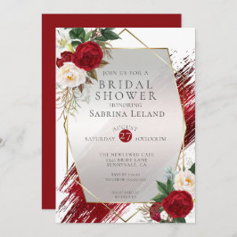 Modern Scarlet Peonies en Crimson Paint Stroke Kaart