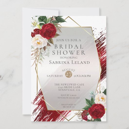 Modern Scarlet Peonies en Vette verf Stroke Kaart (Voorkant)