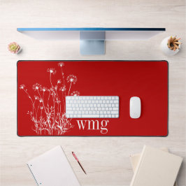 Modern Scarlet Rood & Wit Wildflower Monogram Bureaumat