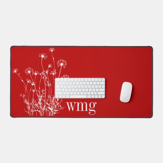 Modern Scarlet Rood & Wit Wildflower Monogram Bureaumat (Keyboard & Muis)