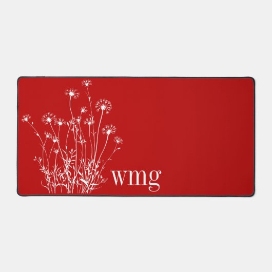 Modern Scarlet Rood & Wit Wildflower Monogram Bureaumat (Voorkant)