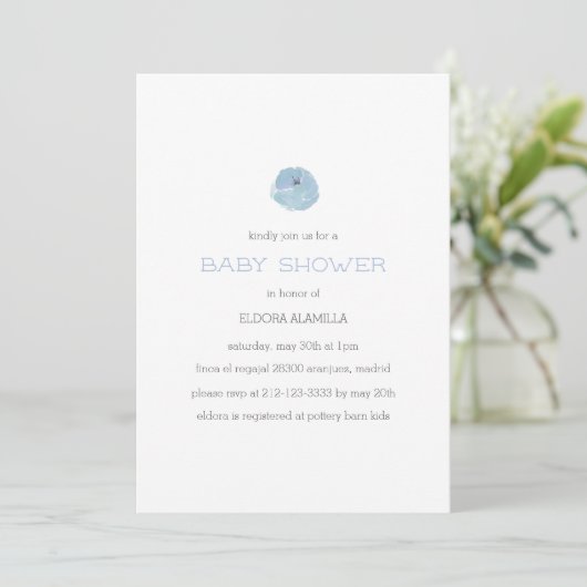 Modern schattig blauw baby shower dat neutraal is  kaart (Staand voorkant)