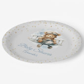Modern schattig Boho Blue Teddy Bear Boy baby show Papieren Bordje (Gekanteld)