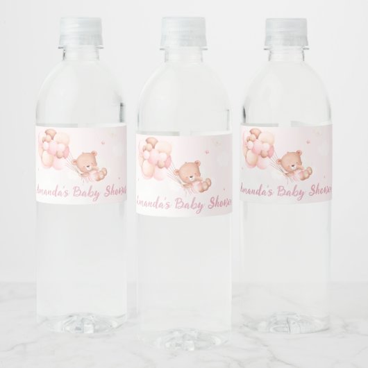 Modern schattig boho teddybeer ballon Baby shower Waterfles Etiket (Flessen)