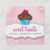 MODERN schattig cupcake bakkerij bord roze aquarel Vierkante Visitekaartje (Voorkant)