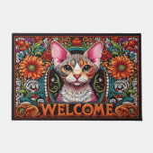 Modern Schattig Devon Rex Cat Vibrant Welkom Deurmat (Voorkant)