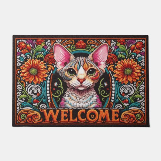 Modern Schattig Devon Rex Cat Vibrant Welkom Deurmat (Voorkant)