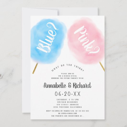 Modern schattig geslacht onthullen blauw roze kato kaart (Voorkant)