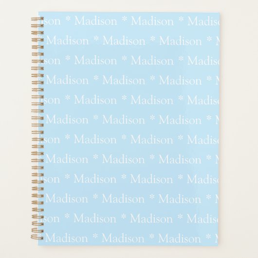 Modern schattig lichtblauw wit aangepaste naam pat planner (Voorkant)