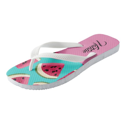 Modern schattig monogram l Watermeloen Zomer blauw Teenslippers (Schuin)