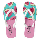 Modern schattig monogram l Watermeloen Zomer blauw Teenslippers (Voetbed)