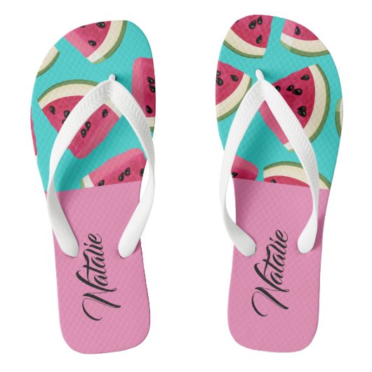 Modern schattig monogram l Watermeloen Zomer blauw Teenslippers (Voetbed)