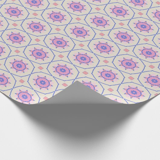 Modern schattig roze maagdenpalm blauw geometrisch cadeaupapier (Hoek)