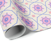 Modern schattig roze maagdenpalm blauw geometrisch cadeaupapier (Rol Hoek)