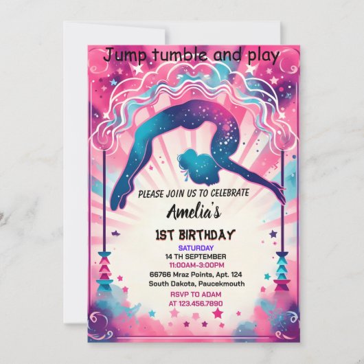 Modern schattig roze meisje gymnastiek 10e verjaar kaart (Voorkant)