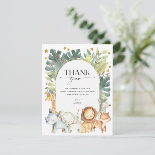 Modern schattig safari baby shower bedankkaart (Staand voorkant)