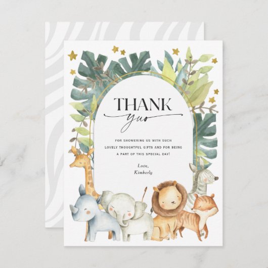 Modern schattig safari baby shower bedankkaart (Voorkant / Achterkant)