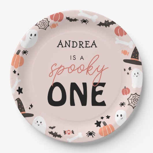 Modern schattig spooky een halloween eerste verjaa papieren bordje (Voorkant)