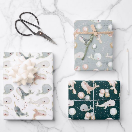 Modern schattig walvisdieren verjaardagsfeestje Ba Inpakpapier Vel (Voorkant)