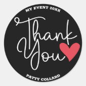 Modern schattig zwart en wit rood hart Dank u Ronde Sticker (Voorkant)