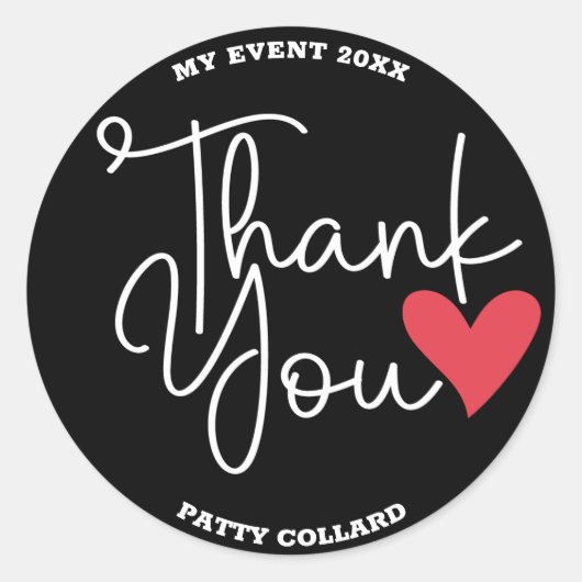 Modern schattig zwart en wit rood hart Dank u Ronde Sticker (Voorkant)