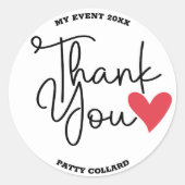 Modern schattig zwart en wit rood hart Dank u Ronde Sticker (Voorkant)