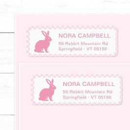 Modern Schattige Baby Pink Bunny Gingham Retouradr Etiket