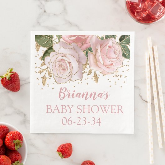 Modern Schattige Bloemen Goud Baby Meisje Douche D Servet (Insitu)