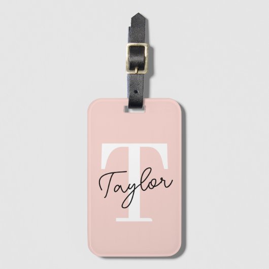 Modern Schattige Blush Roze Monogram Naam Girly Sc Bagagelabel (Voorkant (verticaal))