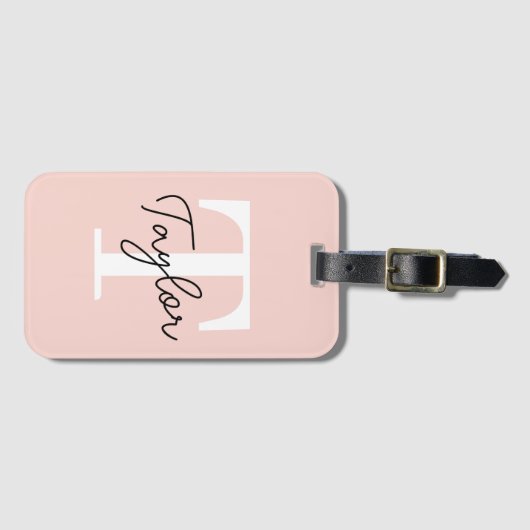 Modern Schattige Blush Roze Monogram Naam Girly Sc Bagagelabel (Voorkant (horizontaal))