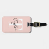 Modern Schattige Blush Roze Monogram Naam Girly Sc Bagagelabel (Voorkant horizontaal)