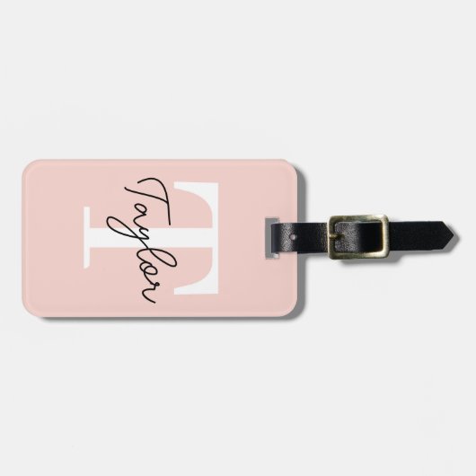 Modern Schattige Blush Roze Monogram Naam Girly Sc Bagagelabel (Voorkant horizontaal)