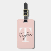 Modern Schattige Blush Roze Monogram Naam Girly Sc Bagagelabel (Voorkant verticaal)