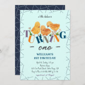 Modern Schattige Chicken Family Boy 1e Verjaardag Kaart (Voorkant / Achterkant)