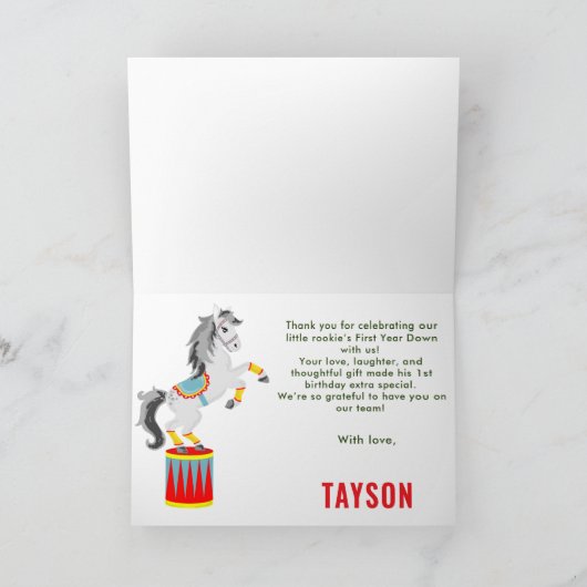 Modern Schattige Circus Carnaval 1e verjaardag Bedankkaart (Binnen)