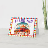 Modern Schattige Circus Carnaval 1e verjaardag Bedankkaart (Voorkant)