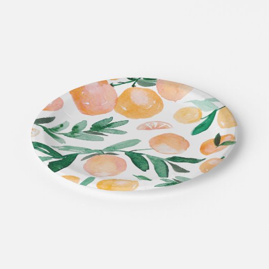 Modern Schattige Citrus Sinaasappel Baby shower Papieren Bordje (Gekanteld)