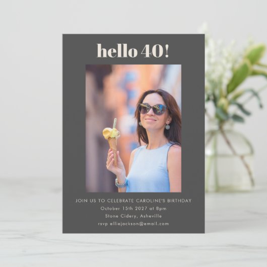 Modern Schattige Eenvoudig Zwart 40e Verjaardagsfe Kaart (Staand voorkant)