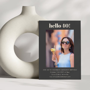 Modern Schattige Eenvoudig Zwart 40e Verjaardagsfe Kaart