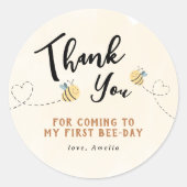 Modern Schattige Eerste Bijendag Dank u Ronde Sticker (Voorkant)
