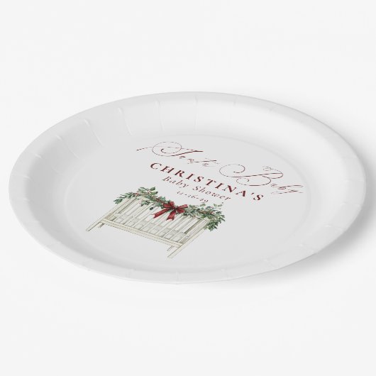 Modern Schattige Elegant Santa Baby Baby shower Papieren Bordje (Gekanteld)