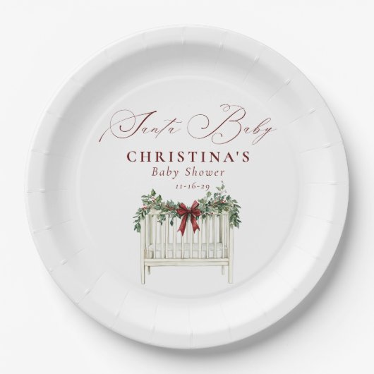 Modern Schattige Elegant Santa Baby Baby shower Papieren Bordje (Voorkant)