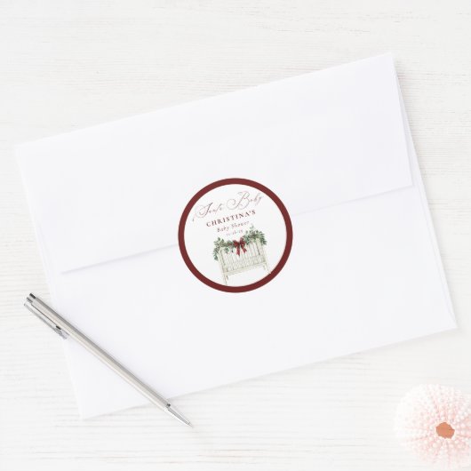 Modern Schattige Elegant Santa Baby Baby shower Ronde Sticker (Envelop)