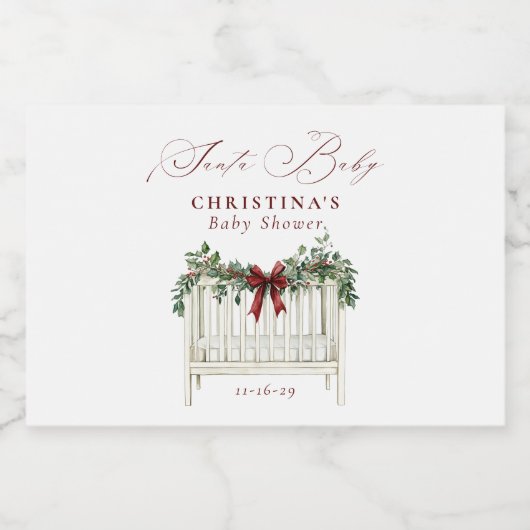 Modern Schattige Elegant Santa Baby Baby shower Sparkling Wijnetiket (Enkel label)