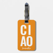 Modern Schattige Funny Bold Ciao Neon Sinaasappel Bagagelabel (Achterkant verticaal)