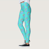 Modern Schattige Girly Turquoise Regenboog Harten  Leggings (Links)