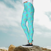 Modern Schattige Girly Turquoise Regenboog Harten  Leggings