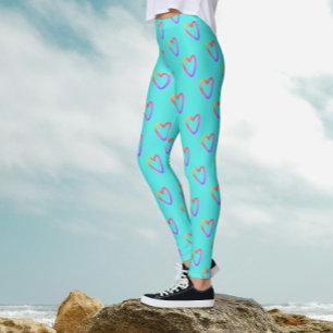Modern Schattige Girly Turquoise Regenboog Harten  Leggings