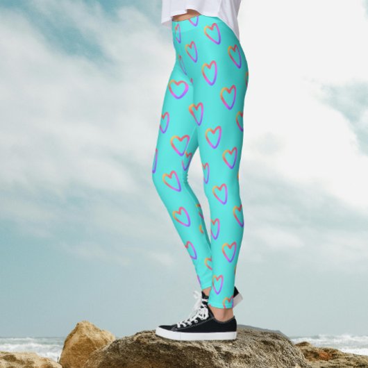 Modern Schattige Girly Turquoise Regenboog Harten  Leggings
